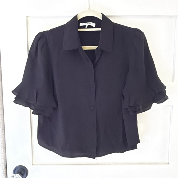 Frame Denim Black Silk Ruffled Blouse - Picture 1 of 6